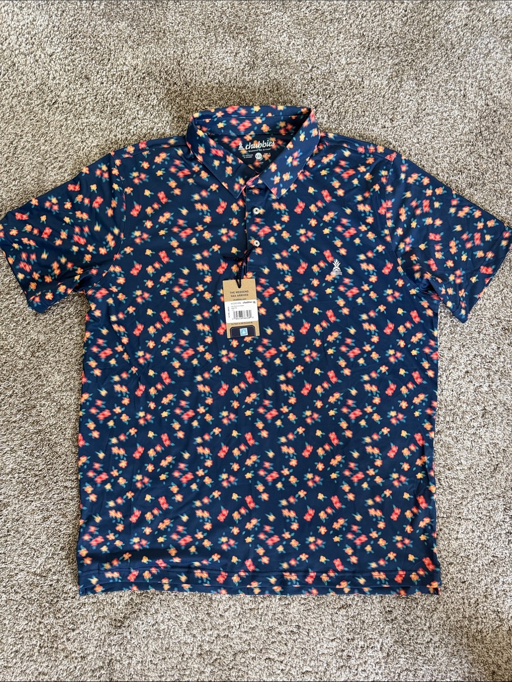 chubbies Navy Polo with Red and Orange Floral Print